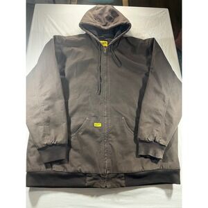Brazos Work Force Mens 3XL Brown Duck Canvas Hooded Quilted Work Jacket Full Zip